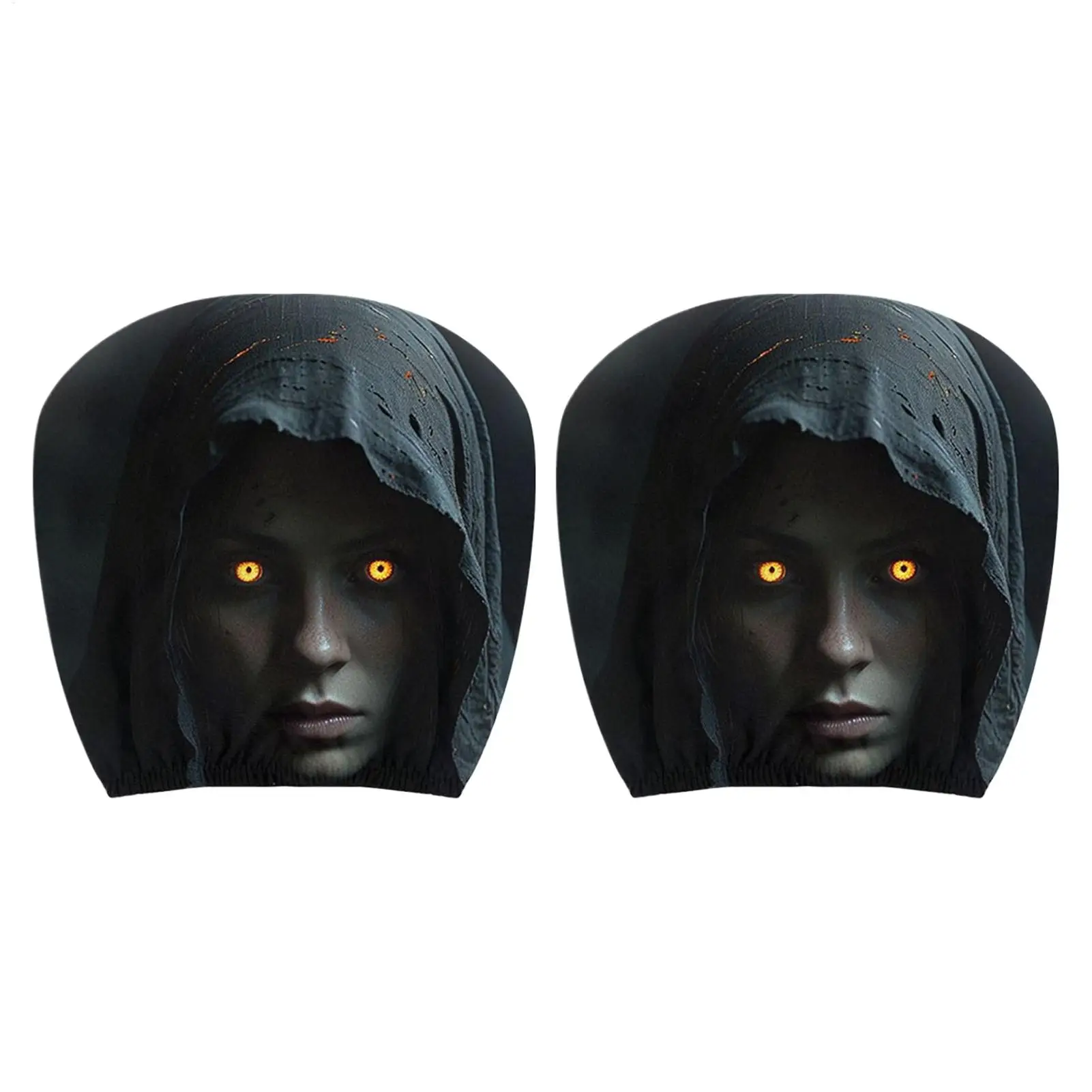 2pcs Halloween Scary Reaper Lady Print Car Headrest Covers Horror Style Vehicle Seat Head Cover Halloween Party Car Decoratio