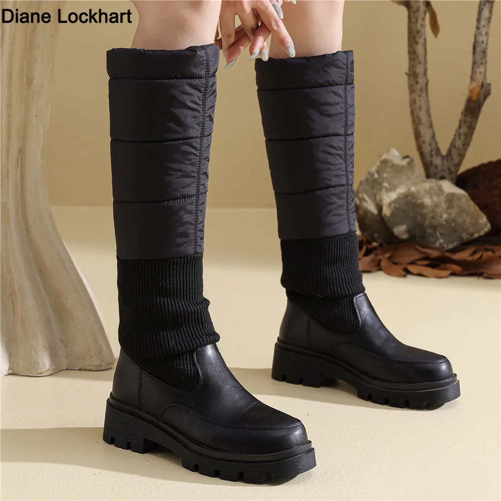

2025 Winter Shoes Woman Snow Boots Warm Fur Plush Casual Wedge Knee High Boots Girls Black Waterproof Shoes Ladies