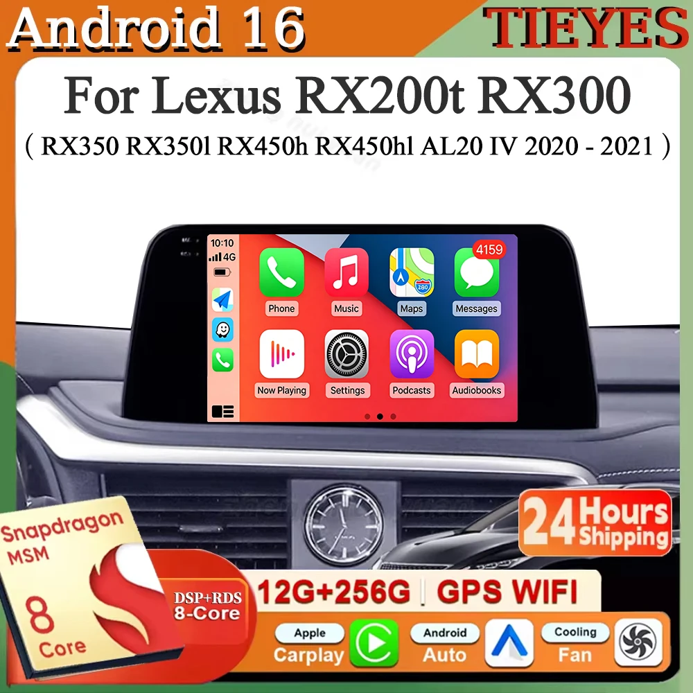 Android 16 Carplay&Auto Car Radio Navigation Multimedia Stereo Player QLED GPS For Lexus RX200t RX300 RX350 RX350l RX450h RX450h
