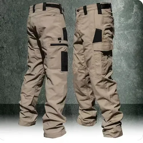 Imagen 1 del producto Pantalón de trabajo resistente al desgaste para hombre, pantalones Cargo rectos con múltiples bolsillos, pantalones tácticos para correr al aire libre, pantalones informales para primavera y otoño