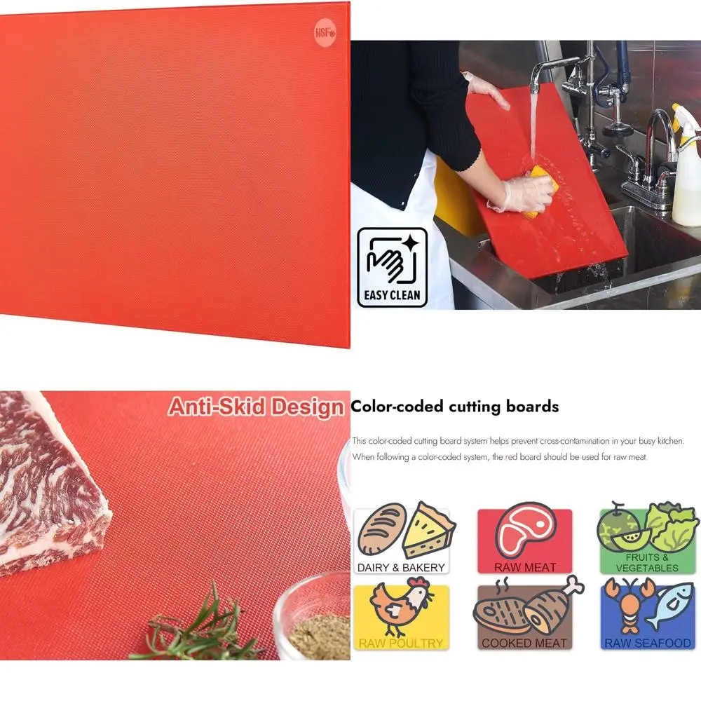 

Red 30 x 18 0.5 Commercial Plastic Chopping Board with Anti-Slip, Dishwasher Safe, Color Coded