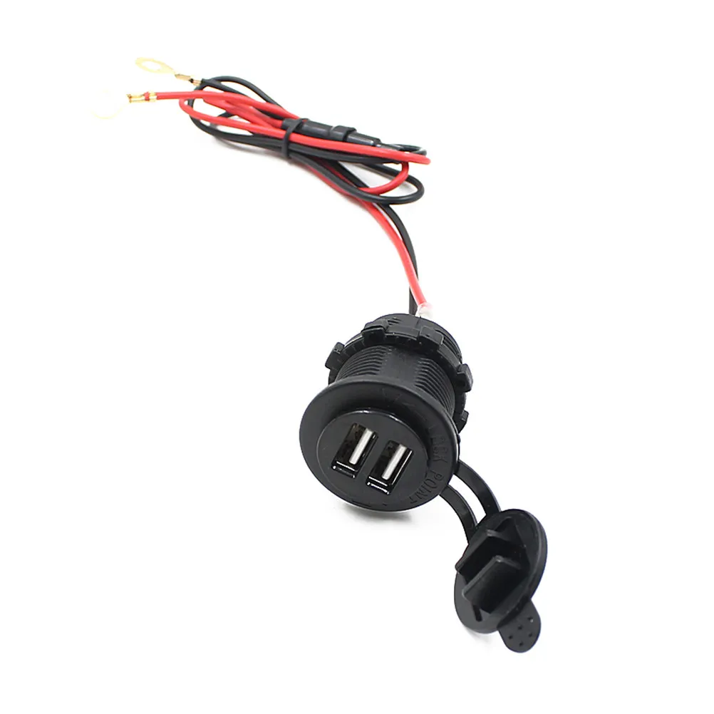 

Двойной USB-адаптер для автомобильной прикуривательной розетки 12В, портативный, для зарядки телефона и GPS, черный, с кабелем, огнестойкий, водонепроницаемый