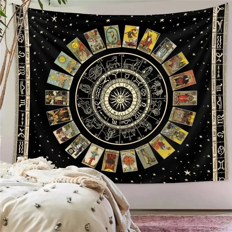 VIKAMA Boho Wall Tapestry Psychedelic Sun Moon Mandala Flower Interior Art Decoration