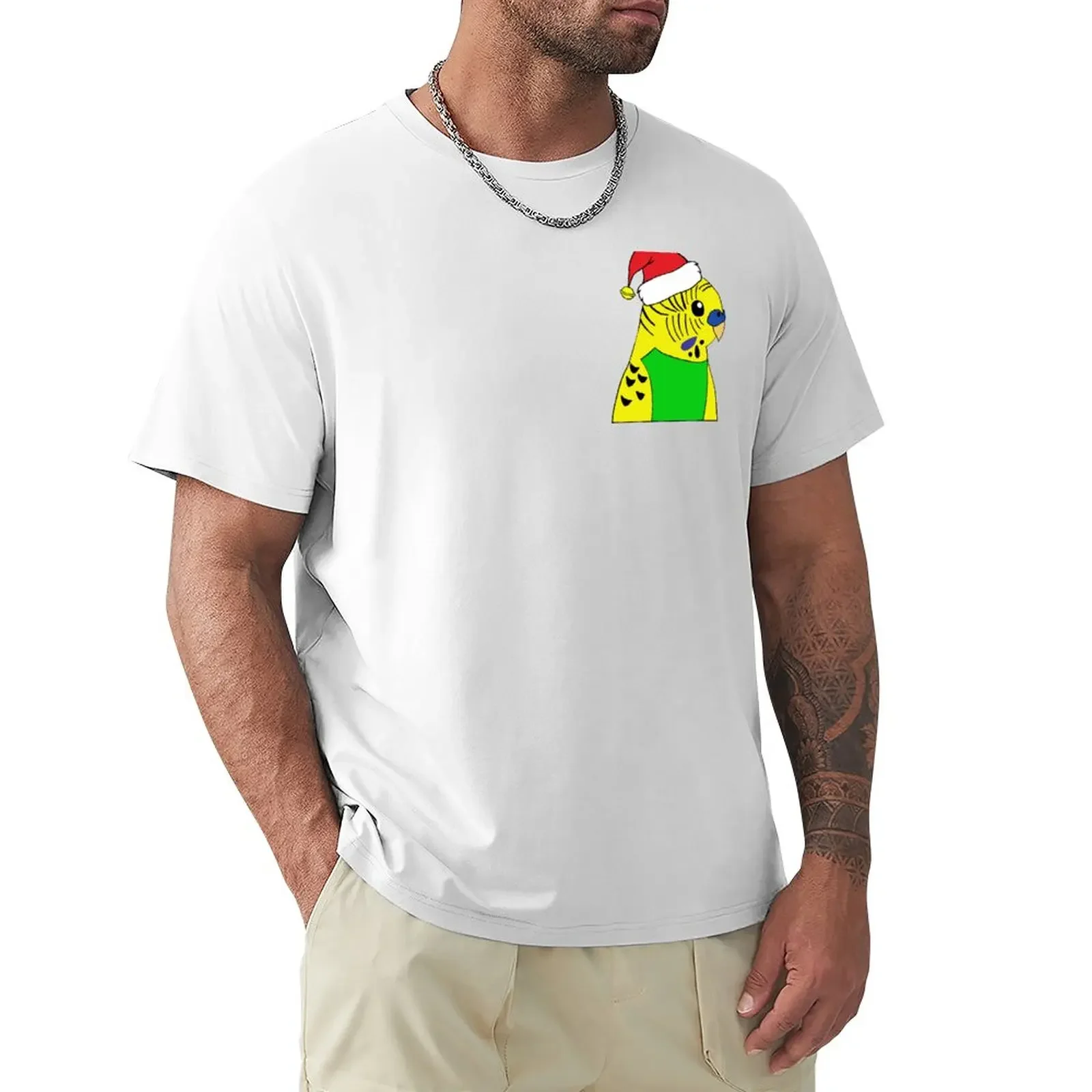 Christmas Budgie - Yellow T-Shirt plus size tops summer clothes t shirts for men