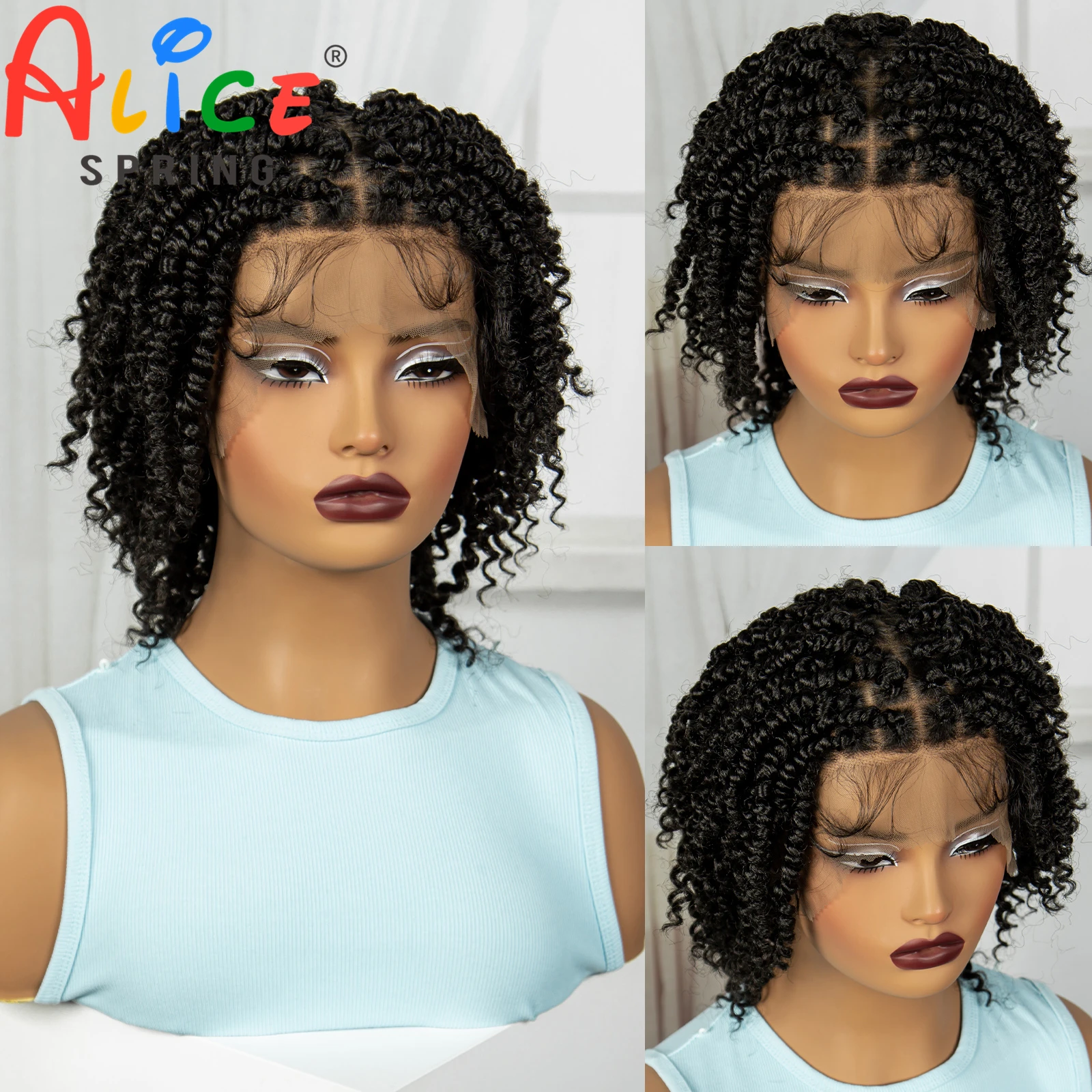 10 Inches Full Lace Synthetic Twisted Braids Wigs Natural Color Synthetic Braided Lace Wigs for Black Women with Baby Hair