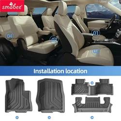Smabee for Ford Explorer 4WD 6Seats 2020-2024 2025 TPE 3D Car Floor Mats Cargo Liner Trunk Backrest Pad Accessories Black