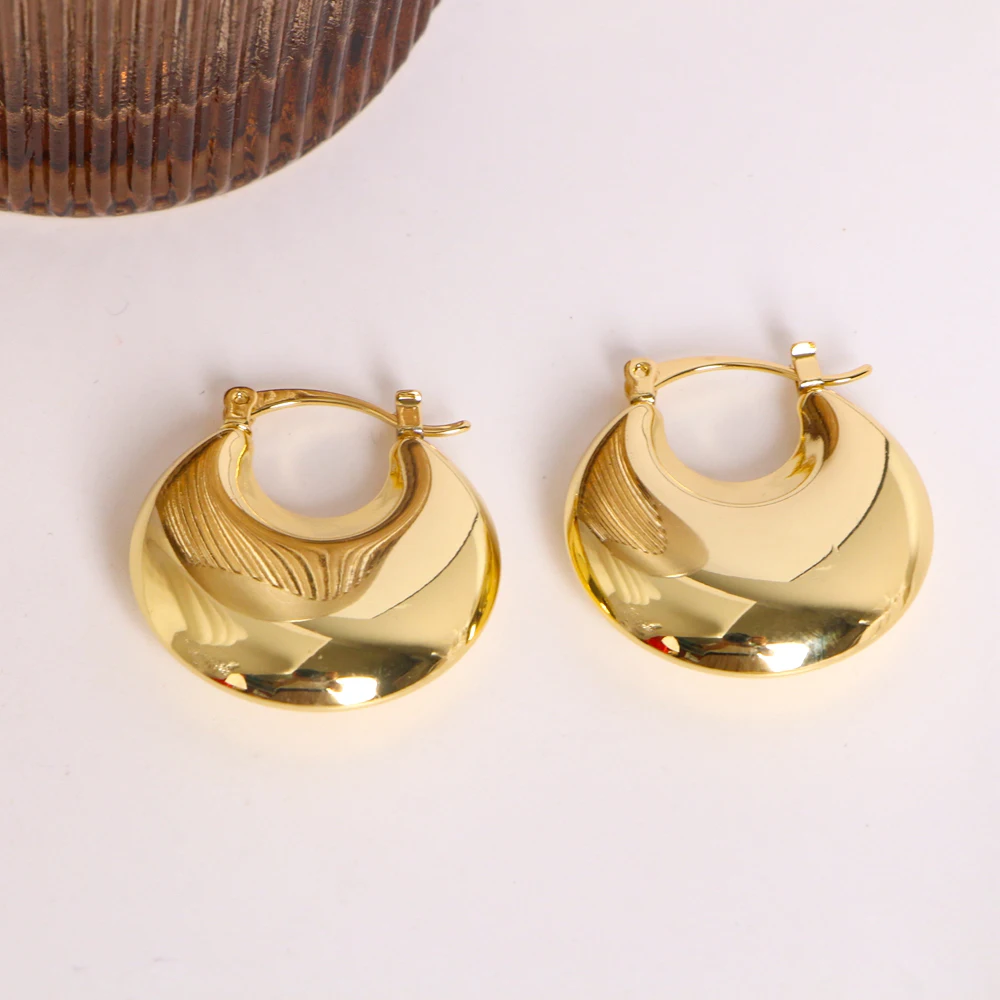 

5 Pairs, New 18K Gold Plated Smooth Metal Chunky Hoop Earrings Retro Thick Huggie Earring for Women Round Circle Statement Jewel