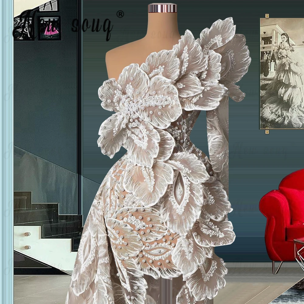 Ivory Luxury Dubai Wedding Dresses Illusion One Shoulder Long Sleeve Bridal Gowns Women's Engagement Party Dresses Customized
