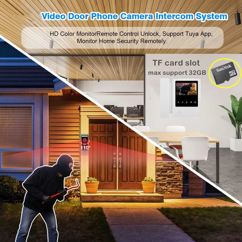 Video intercom wifi wireless tuya smart door phone for home apartment Video doorbell w/ HD camera waterproof SD Card recording