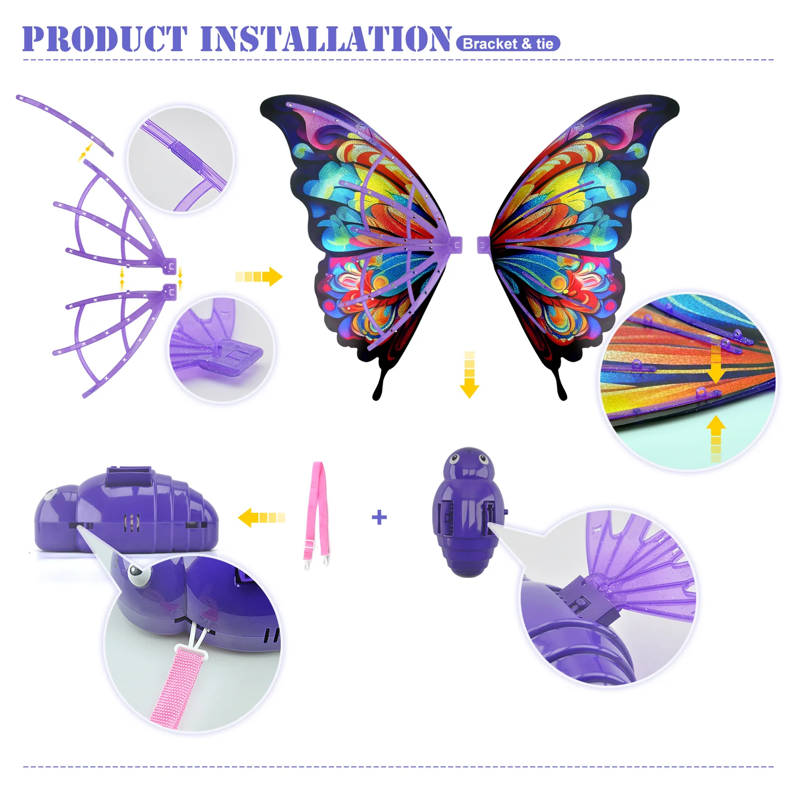 Juguete eléctrico de ala de mariposa para niños con luces LED y música para niñas, alas móviles iluminadas para regalos de cumpleaños o Navidad