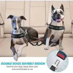 Pet car seat belt reflective towing rope, one tow two dog ropes, large dog explosion-proof punching dog car seat belt