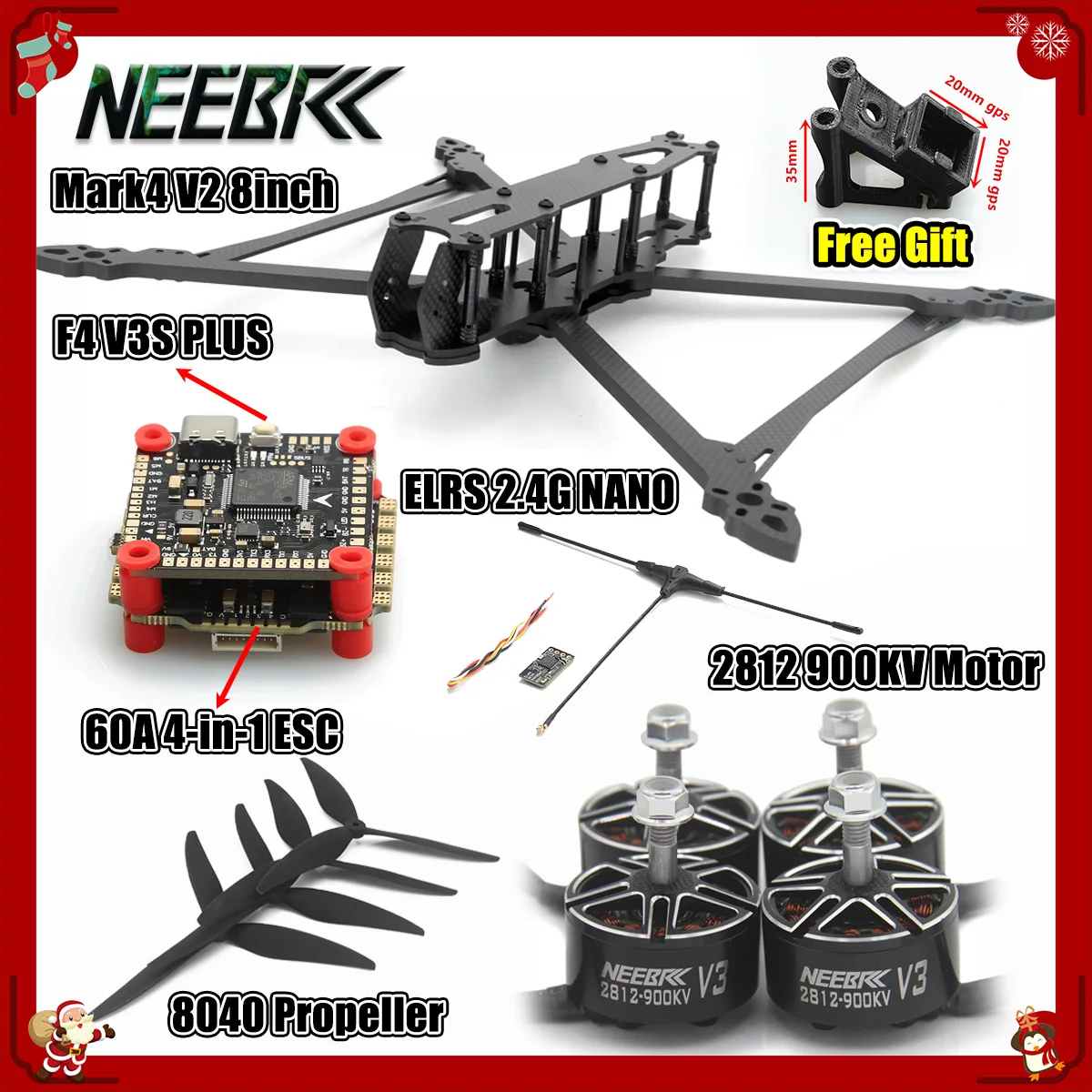 8inch FPV Frame Combo F4 V3S PLUS FC Flight Controller 60A ESC 2812 Motor ELRS 2.4G Receiver 8040 Prop for RC Racing Drone DIY