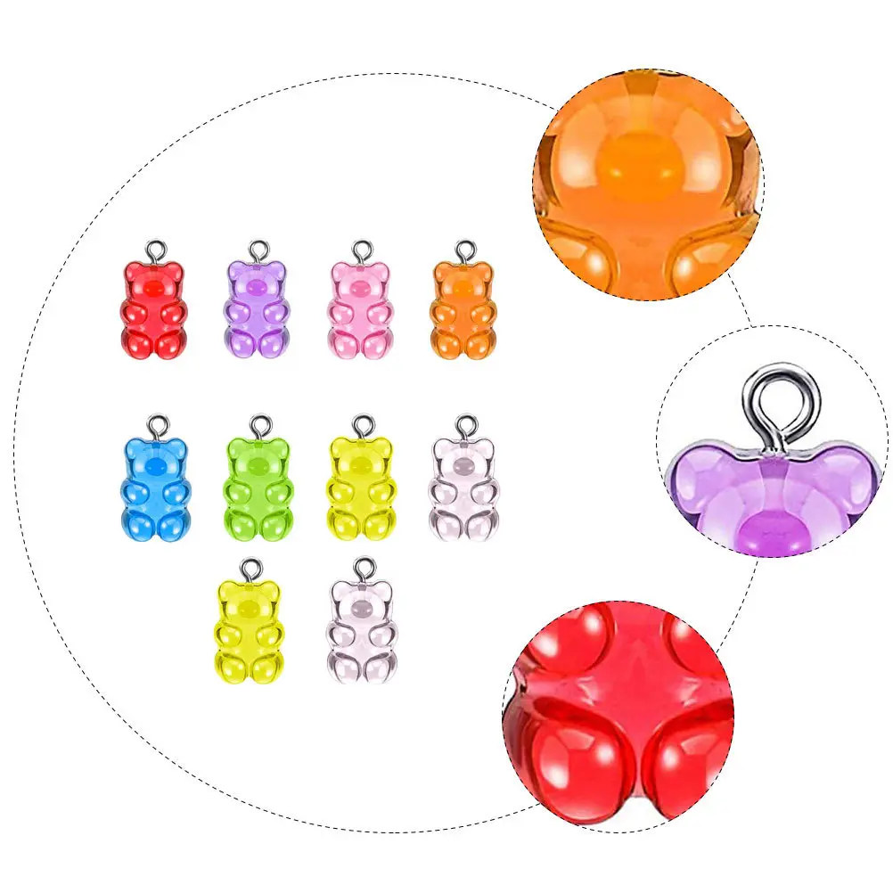 

20Pcs Resin Bear Pendant Charms Bright Colorful Bear Shaped Jewelry Accessories for DIY Necklace Bracelet Earring Making Candy
