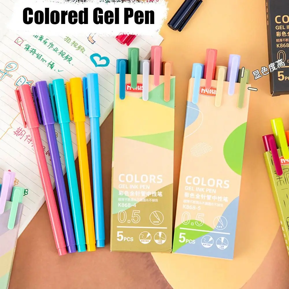 5Pcs Kawaii Colored Gel Pen 0.5mm Quick-drying Ballpoint Pens Fine Point Question Pen Office