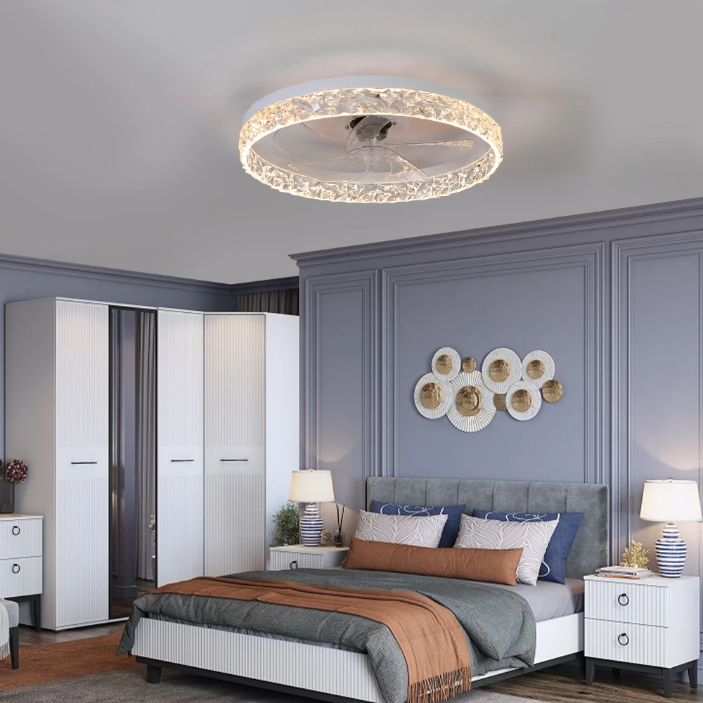 Modern Acrylic Ceiling Fan Light with Remote Control Dimmable LED Chandelier 6-Speed Adjustable Quiet Motor Flush Mount Design