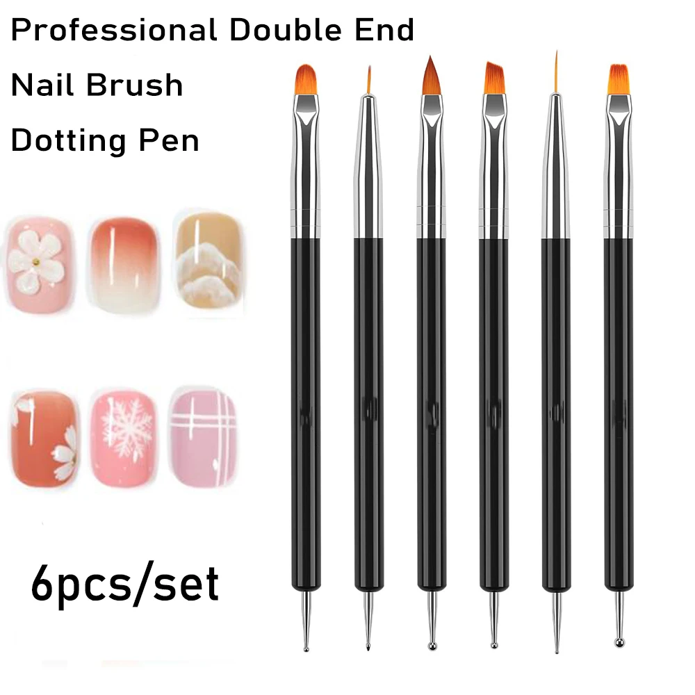 6 teile/satz Professionelle Doppel Ende Nagel Pinsel Schwarz Griff UV Gel Therapie Pinsel Carving Blume/Pull Liner/punktierung Stift Nagel Werkzeuge #