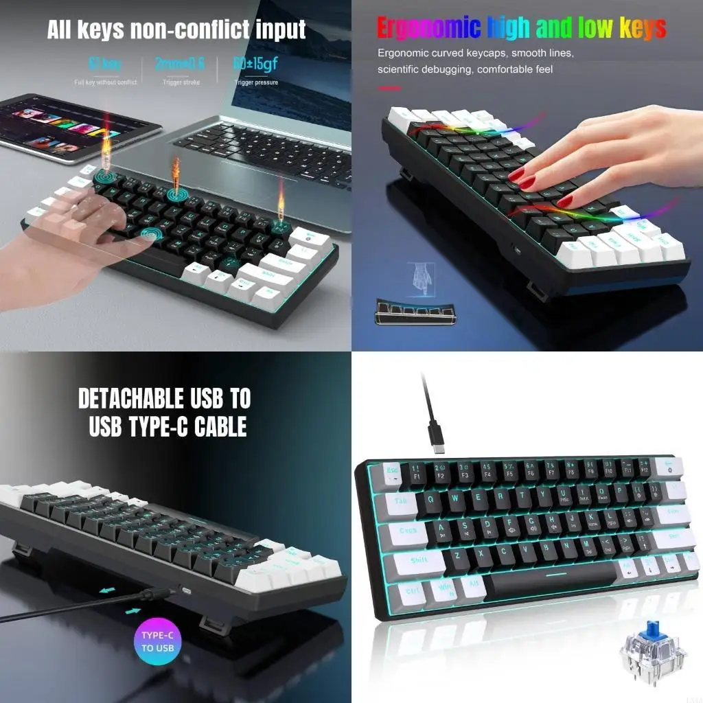 

LXAA 61 Keys Backlit Ergonomic USB Wire keypad For Laptop PC Games Wire Keyboard