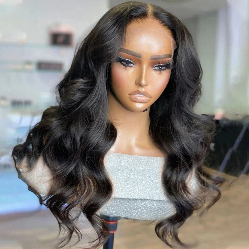 Baby Hair Preplucked Soft Long 5x5 Black Wave 30inch Glueless Silk Base Jewish Human Hair Wig With HD Lace European Hair Daily