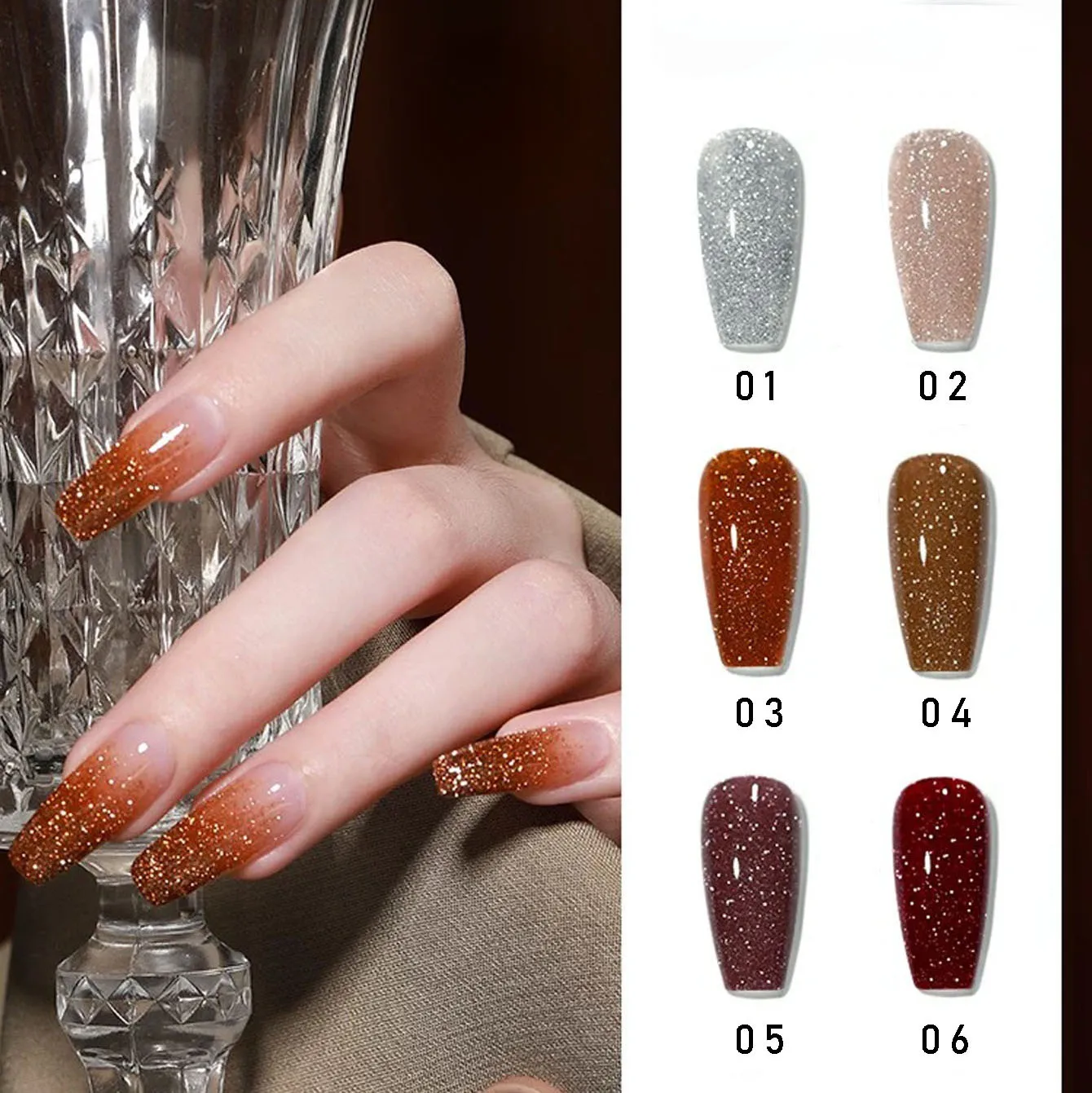 

12ML Translucent Amber Brown Shade Flash Maillard Disco Broken Diamond Nail Polish For Christmas Halloween Autumn Winter