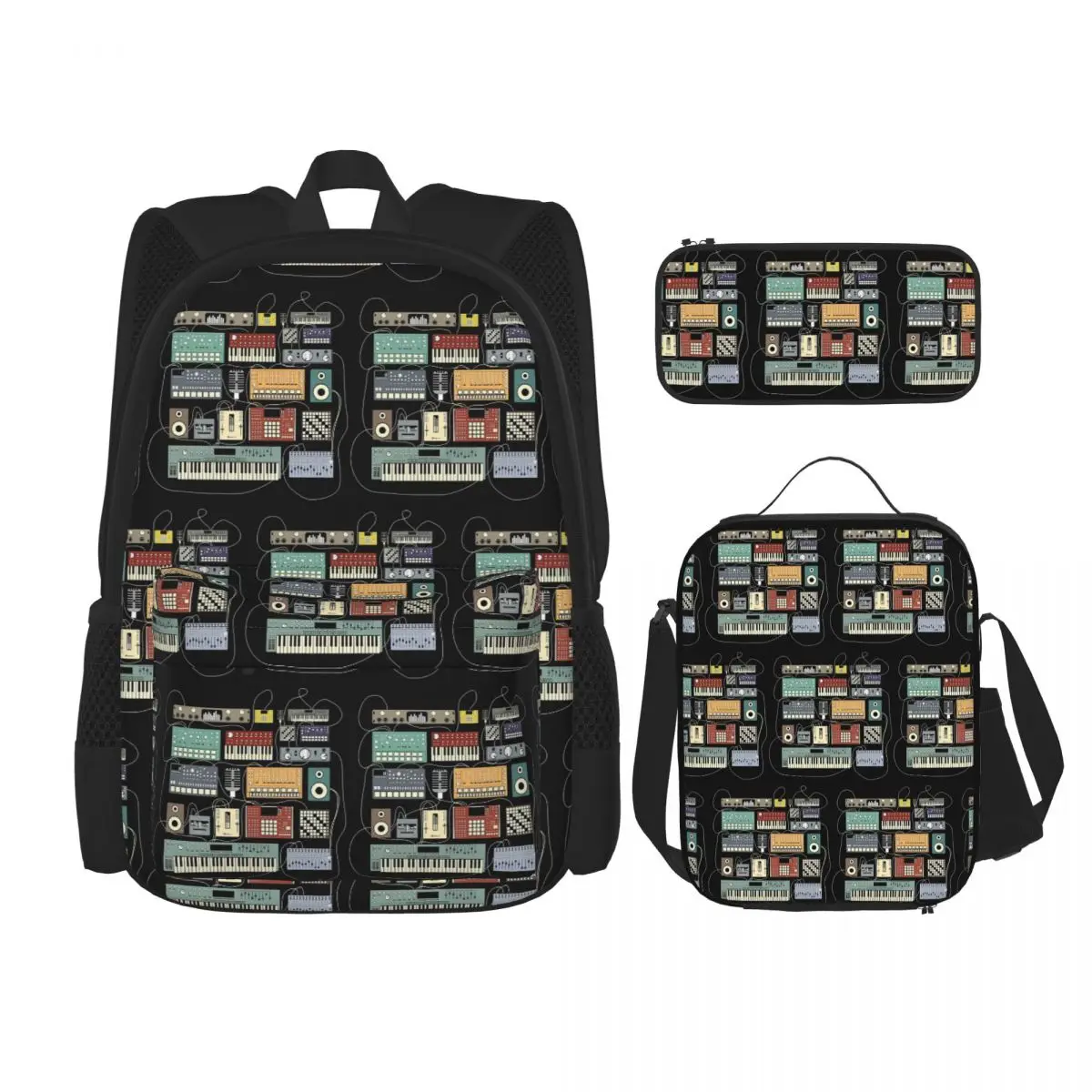 Electronic Musician Synthesizer And Drum Machine Dj Backpacks Bookbag School Bags Rucksack Lunch Bag Pen Bag Three-Piece Set