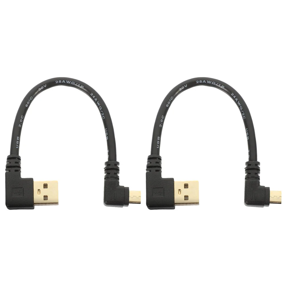 

2 Pcs Micro USB Cable Short for Data Transfer Adapter Gilded Right Angle Rubber 90 Degree Charging Cords