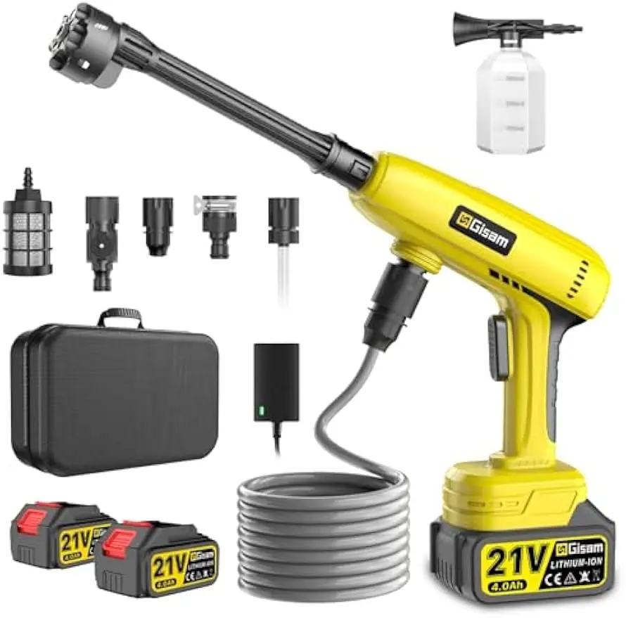 

1250 PSI Cordless Pressure Washer with 2 Batteries & Charger, 6-in-1 Nozzle, Portable for Home Cleaning
