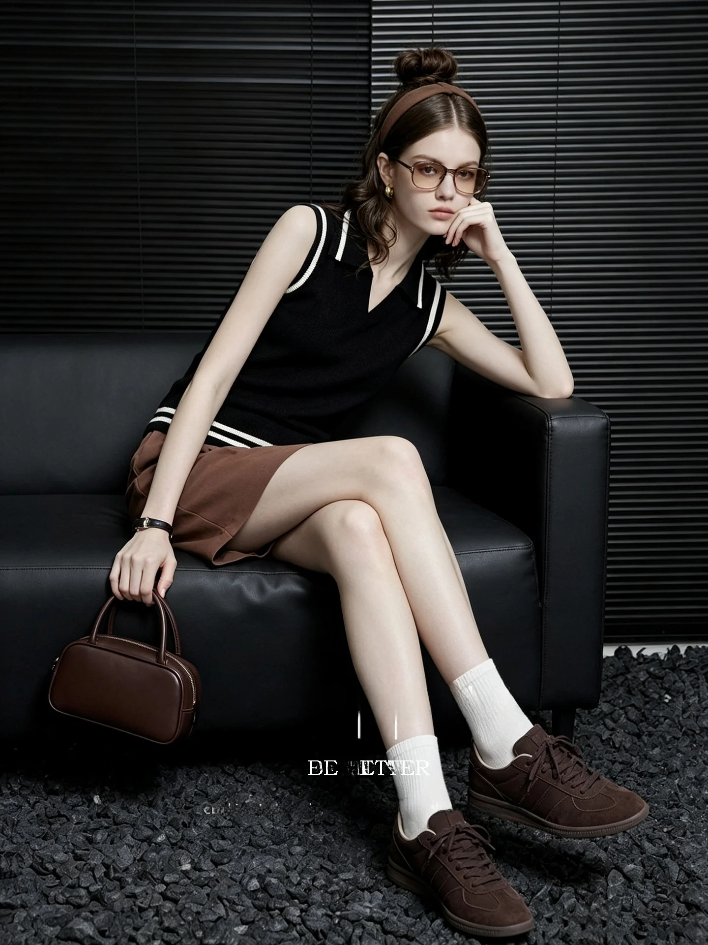 Huaappuw Slim Fit Stripe Color Block Knitwear Early Autumn New Style Shoulder Baring Sleeveless Vest French Style Women's Fas...