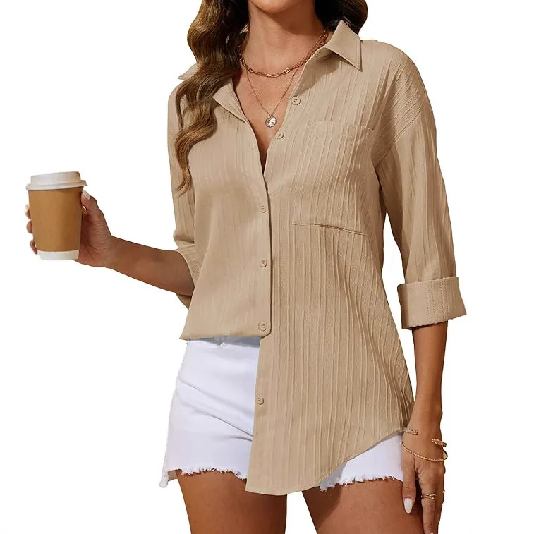 

Женские однотонные повседневные однобортные однобортные элегантные рубашки с отложным воротником и длинными рукавами, модная женская одежда, топы