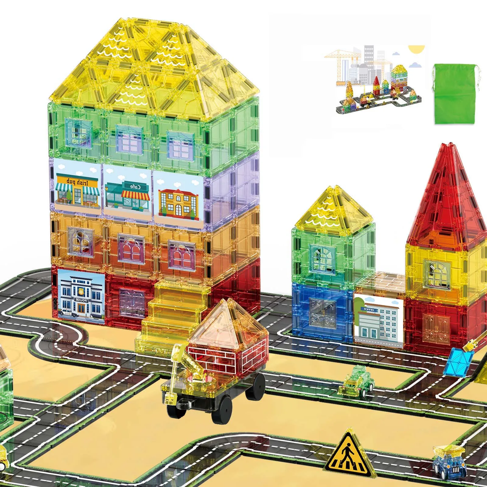 Magnetisch bouwsteenspeelgoed, modellen voor stadsbouwtechniek, STEM-magnetisch speelgoed, magnetische bouwstenen voor kinderen