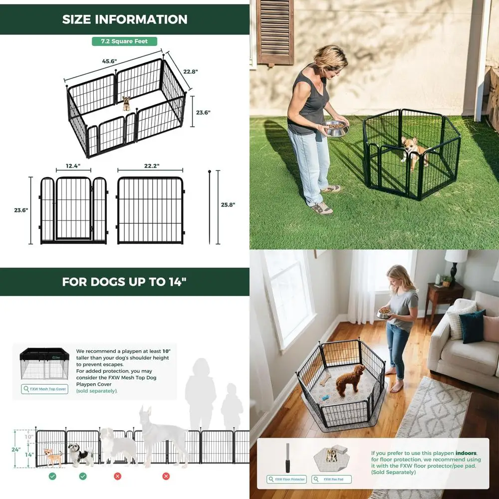 

Портативный складной манеж для собак для дома, улицы и кемпинга, 24 дюйма, 6 панелей - идеально подходит для маленьких собак и щенков