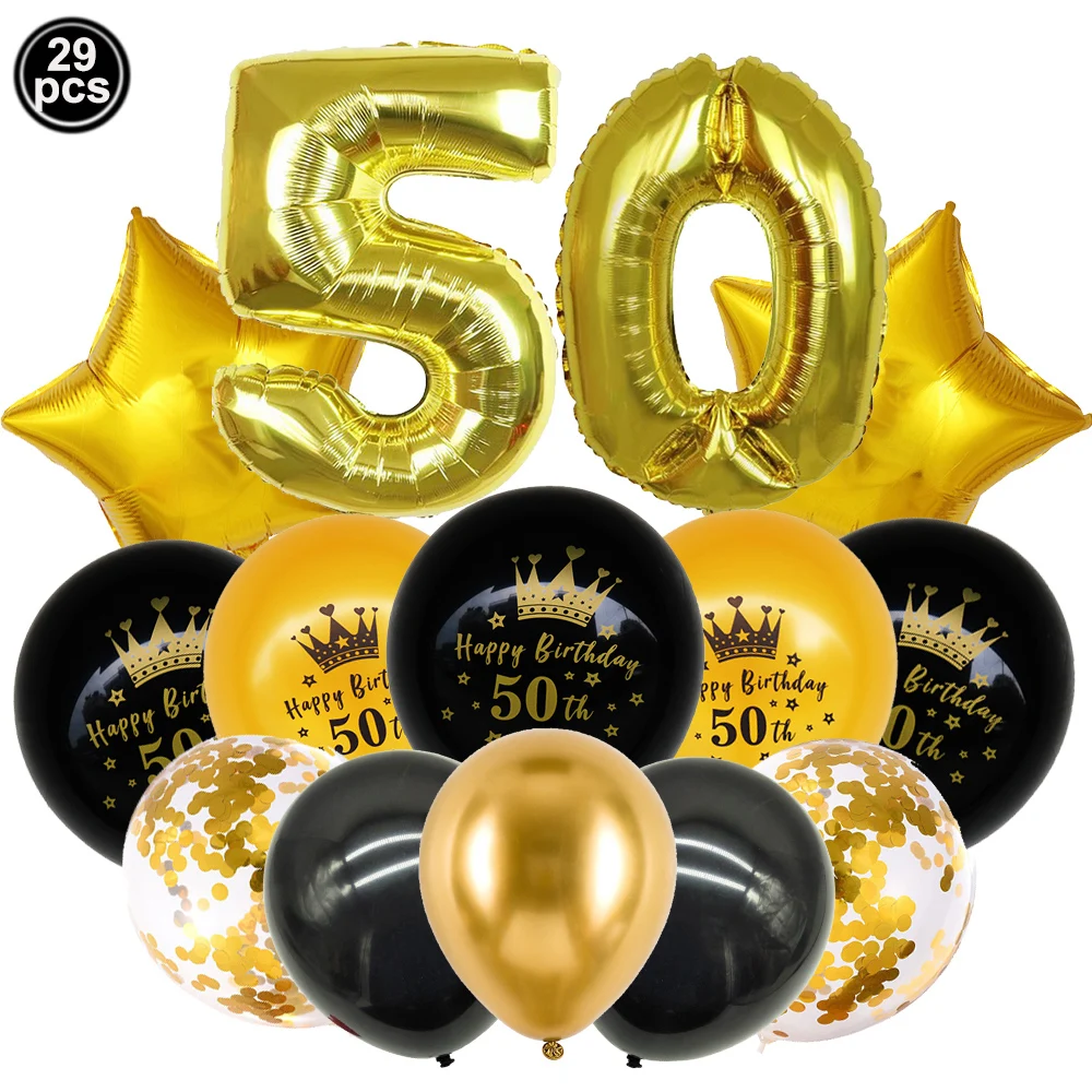 Black Gold Disposable Tableware For 50th Birthday Party Decor Supplies Plates Tablecloth Birthday Banner 32inch Number Balloon