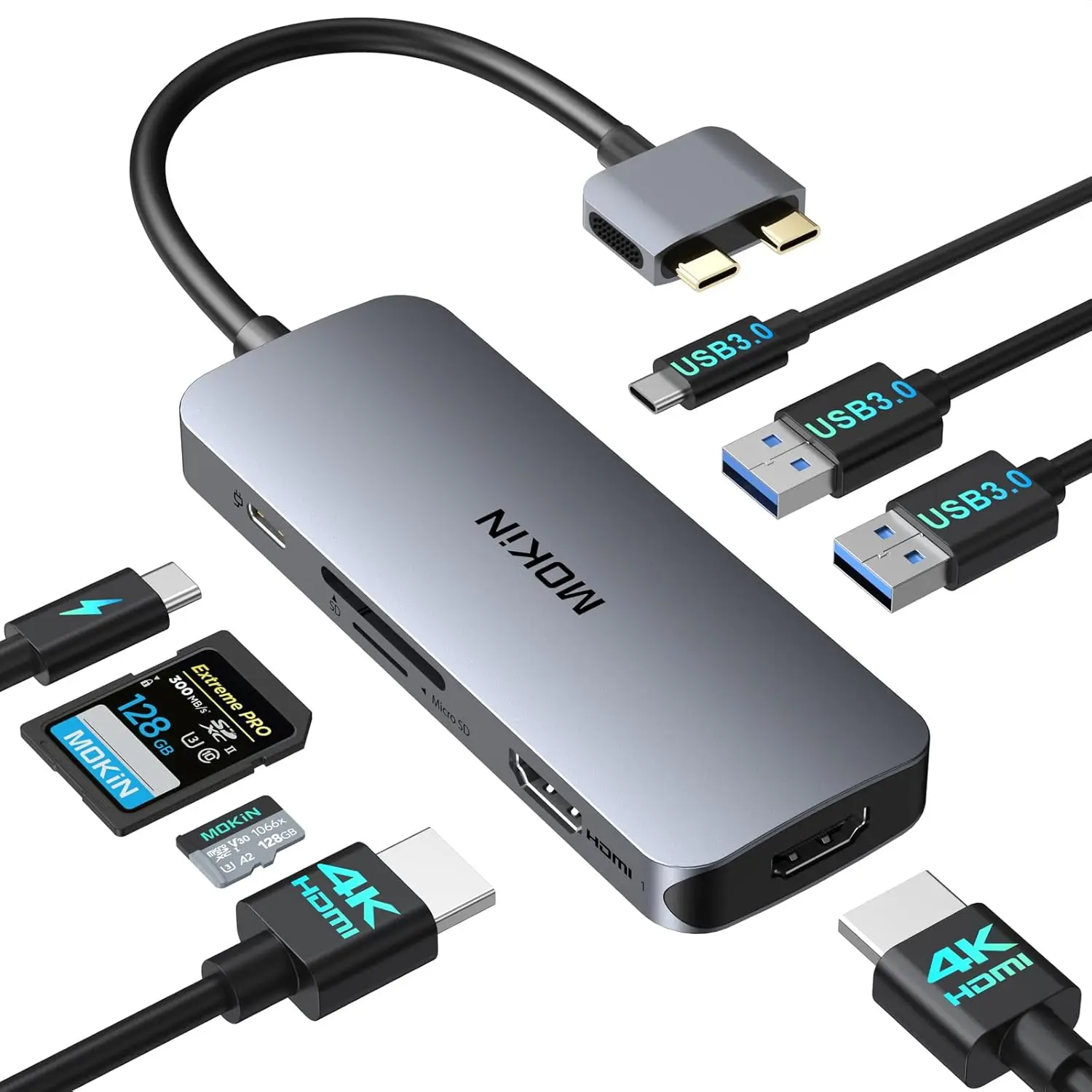 

Док-станция USB-C с двумя портами HDMI, 3 USB, считывателем SD/TF и PD мощностью 100 Вт для ноутбуков