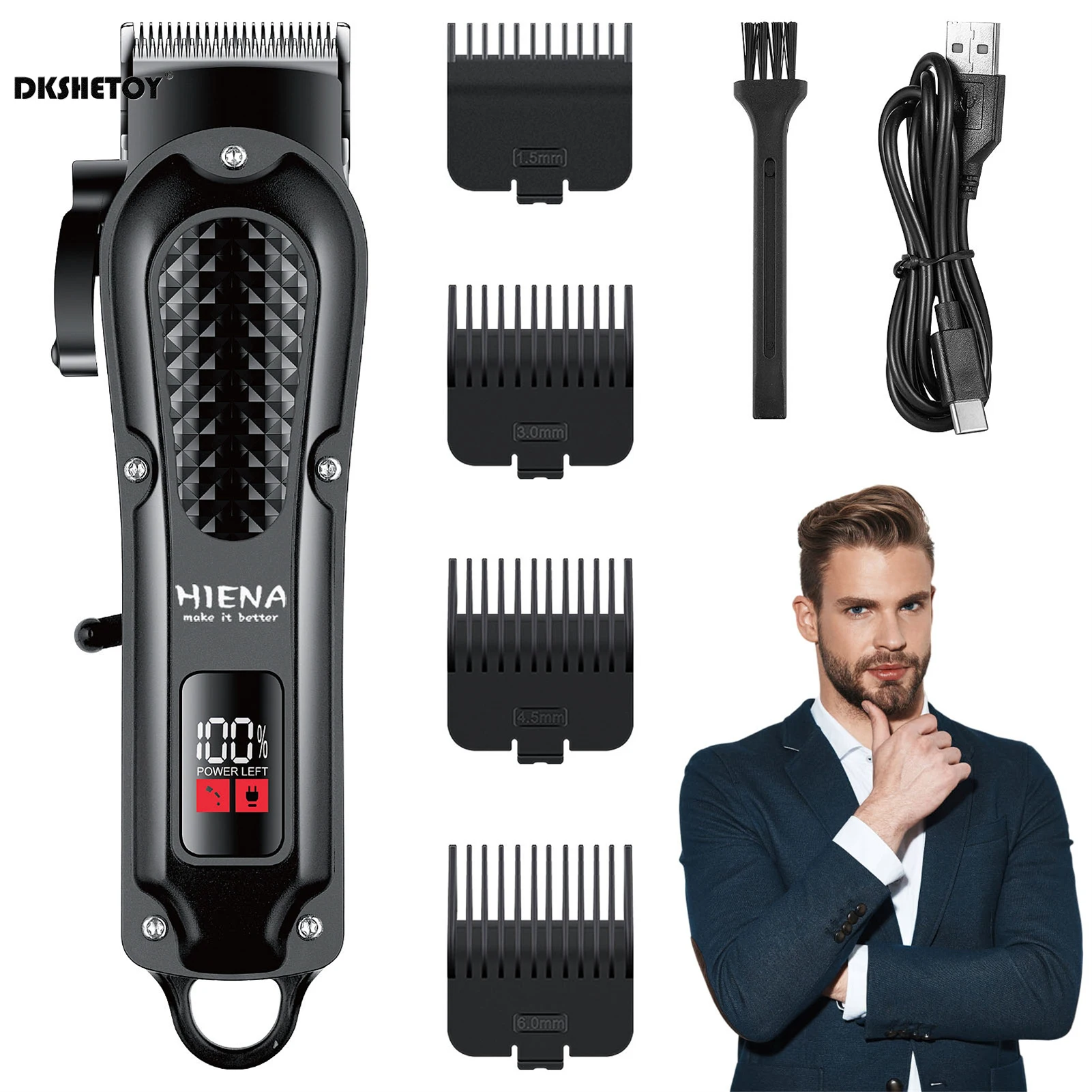 Tagliacapelli elettrico HIENA Barbiere Finitura Macchina da taglio USB ricaricabile Cordless Barba Trimmer Taglio di capelli bagnati e asciutti HYN-212