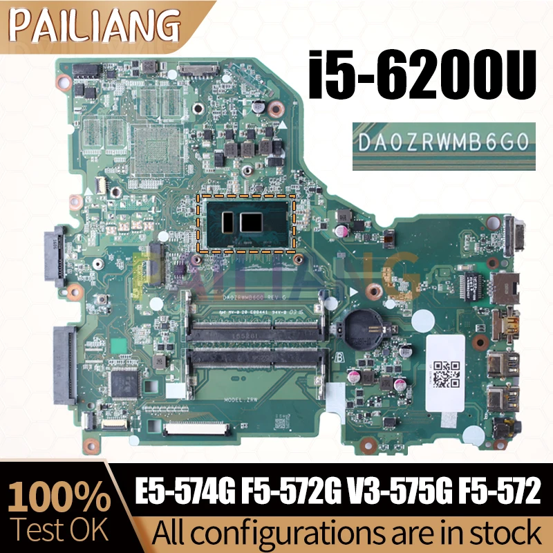 For ACER E5-574G F5-572G V3-575G F5-572 Laptop Mainboard SR2EY i5-6200U DA0ZRWMB6G0 Notebook Motherboard Full Test