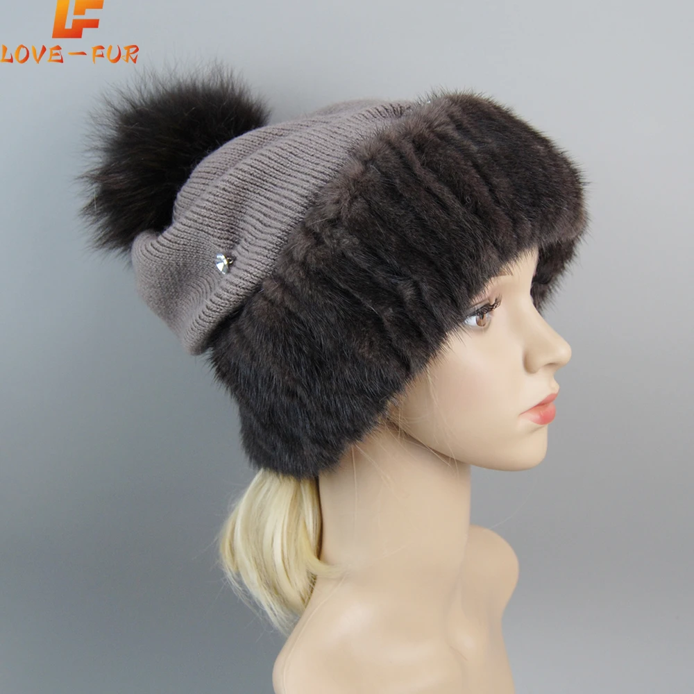 

2025 Women Knitted Elastic Real Mink Fur Caps Winter Warm Fur Cap New Style Female Luxurious 100% Natural Mink Fur Skully Hat