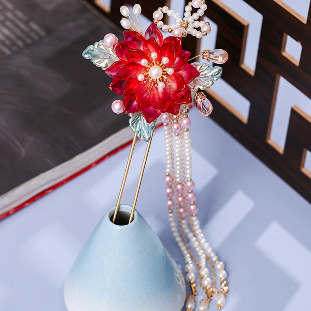 

Retro Style Women Hairpin Tassel Flower Metal Stick Premium Alloy Long Fork For Buns Thick Curly Hair Wedding Bridal Accessories