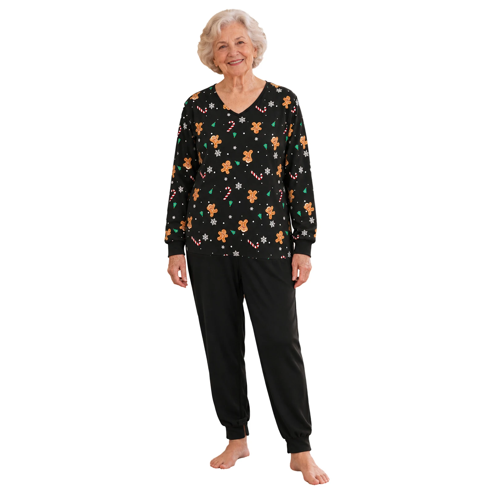 Women Christmas Anti-strip Adaptive Jumpsuit Long Sleeve Back Zipper Nursing Bodysuit Loungewear Nightwear for Elderly Alzheimer