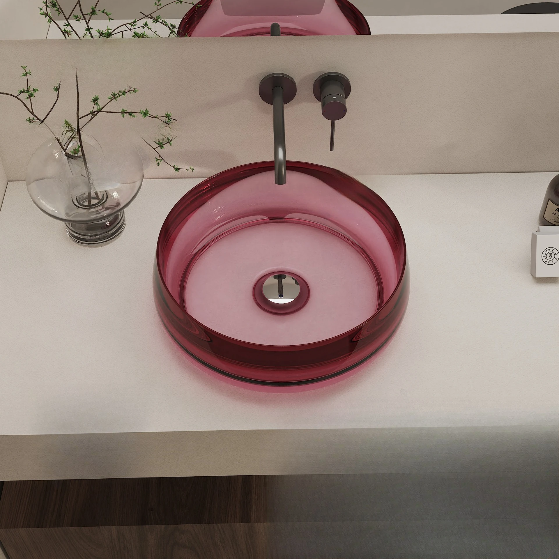 Artificial stone wall-mounted basin, bathroom, household small apartment wash basin, wash basin integrated molding light