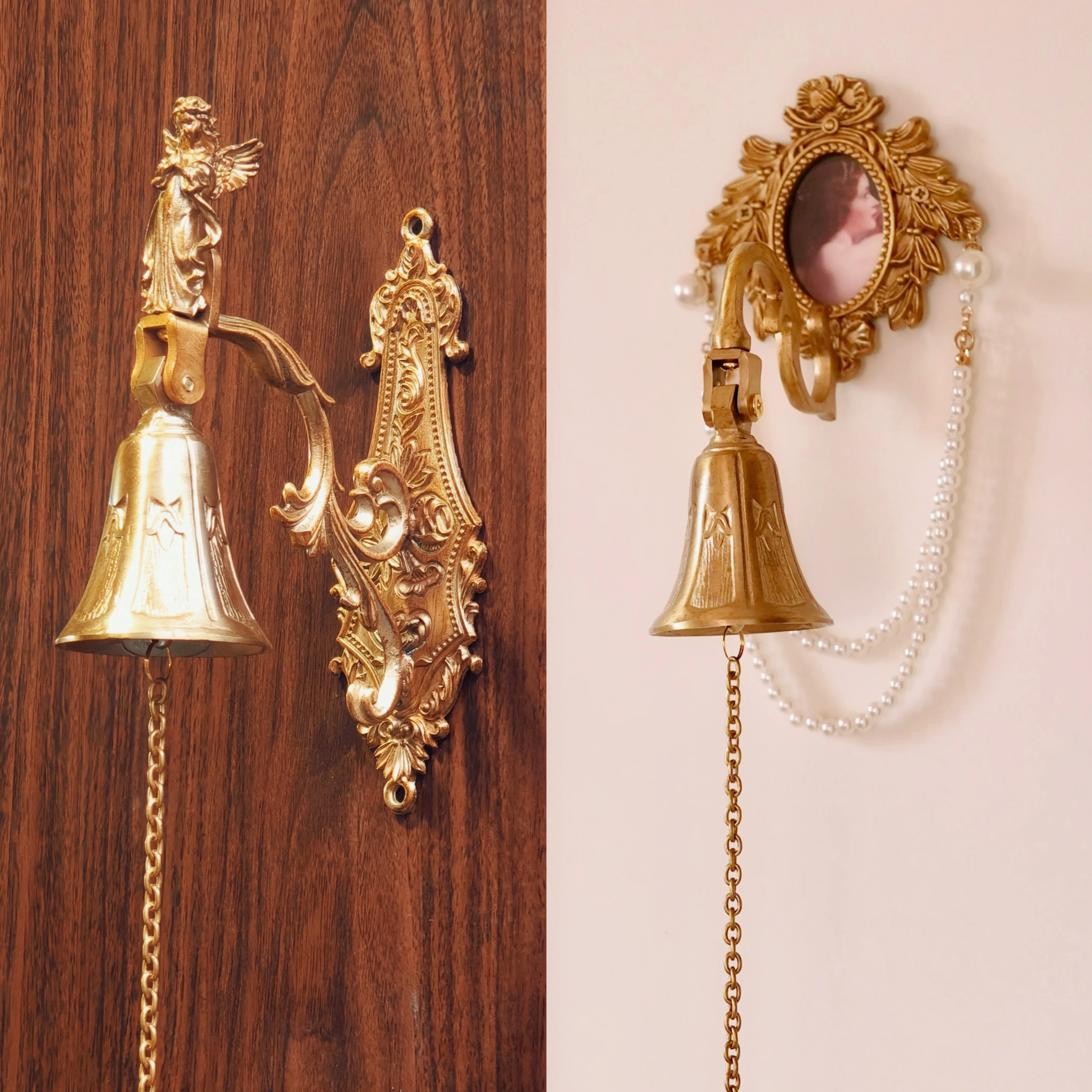 PYH original medieval brass bell pendant, living room, bedroom, entrance, niche entry doorbell, door wall hanging
