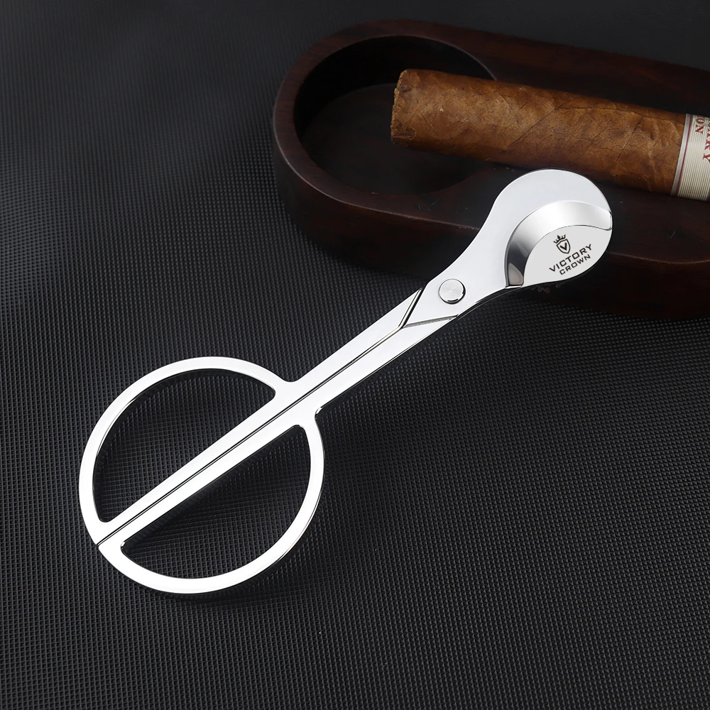

Handheld Large Caliber Stainless Steel Smooth Sharp Blade Cigar Scissors with Leather Case High End Cigar Clamp
