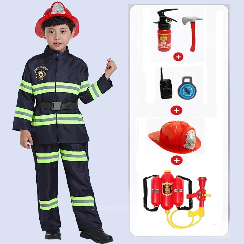 CyFireman Kids Uniform Car Tent Sam Cosplay Children Luxury Firefighter Water Gun 6Pcs Toys Set Boy Girl Halloween Costume Gift