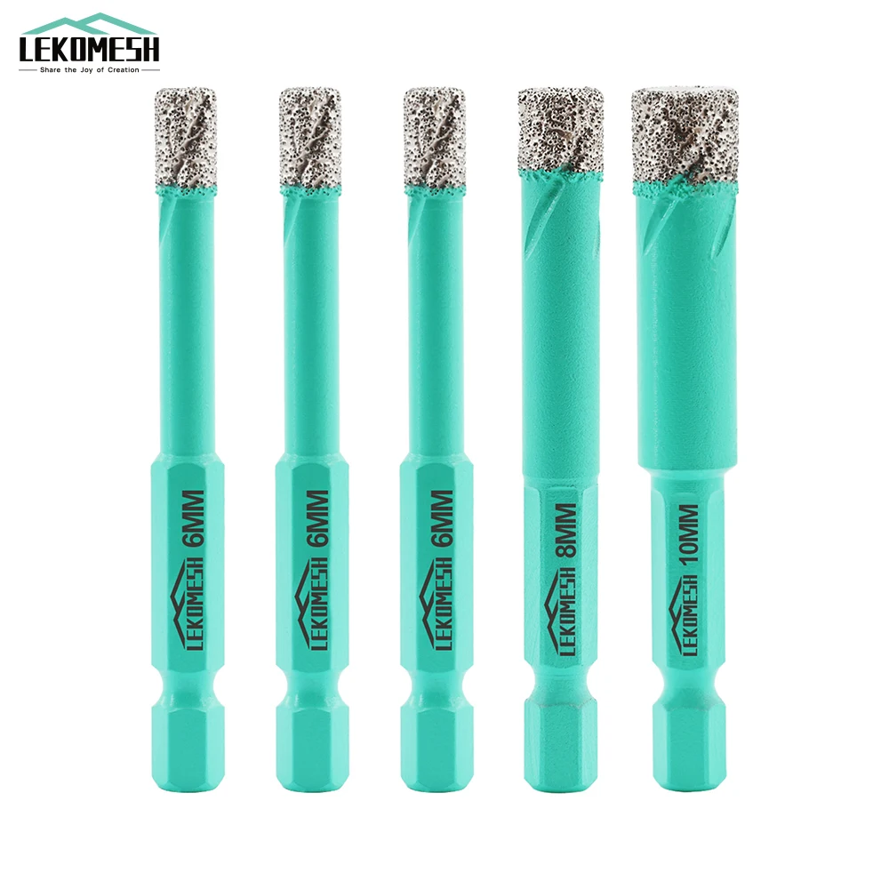 LEKOMESH 5pcs 6/6/6/8/10mm Diamond Drilling Bits Quick-Fit Shank Diamond Hole Saw Opener For Ceramic Granite Marble Core Drill