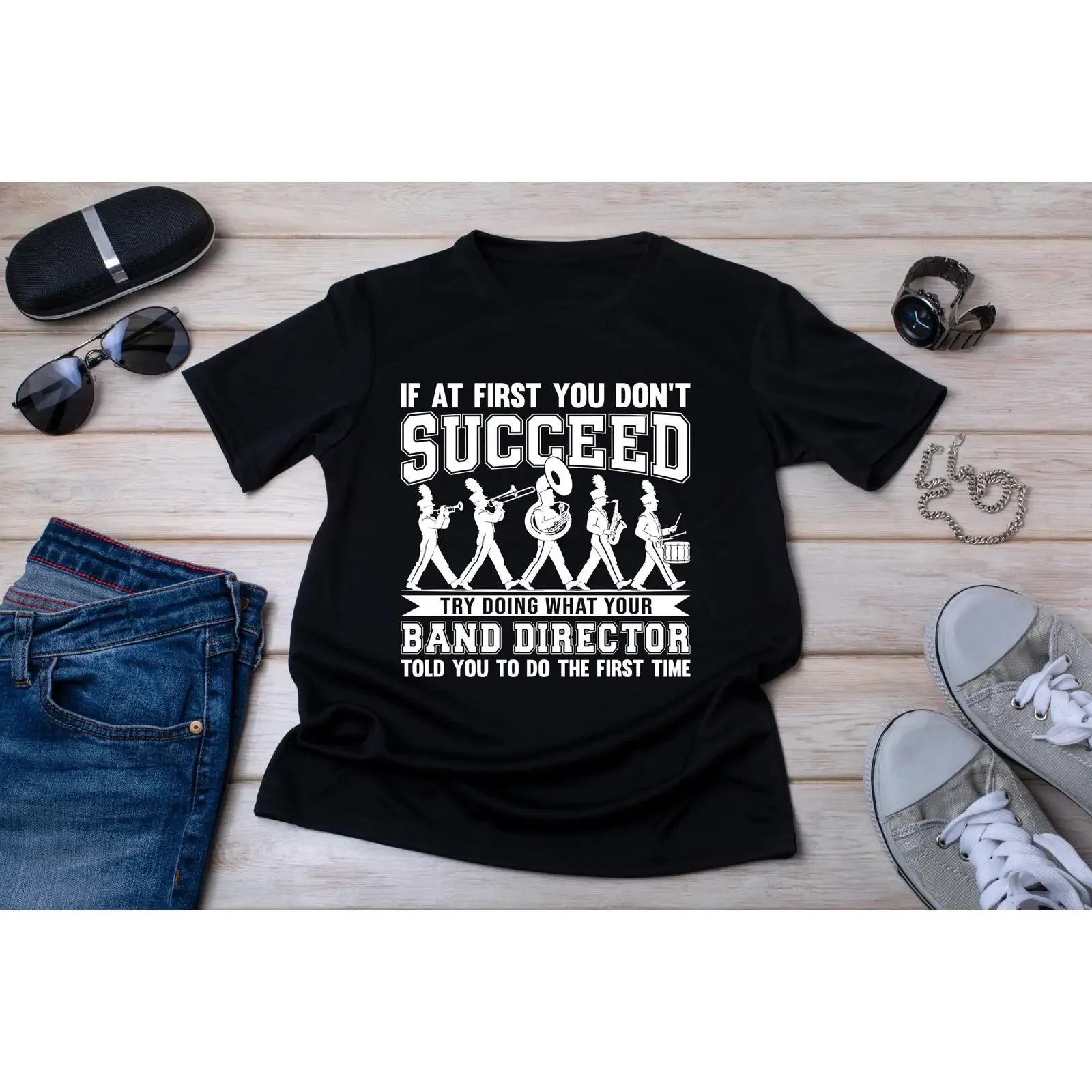 Funny Band Director T Shirt Music Teacher Marching Conductor  vintage Washed graphic Slightly homme fashion Breathable Stylish