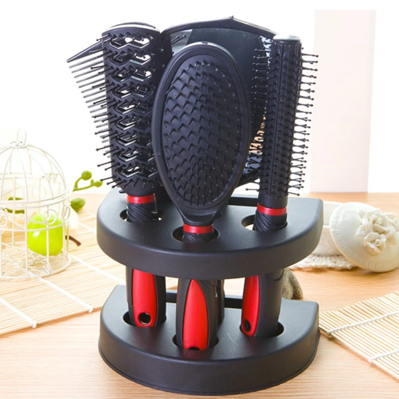 5-pack Comb Brush Set With Mirror Hair Brush Holder Professional Massage Comb Cosmetic Hair Styling Tool Set