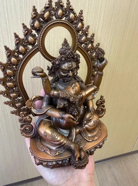 18CM Tibet God of Wealth Red Jambhala Dzambala Buddha Copper Statue