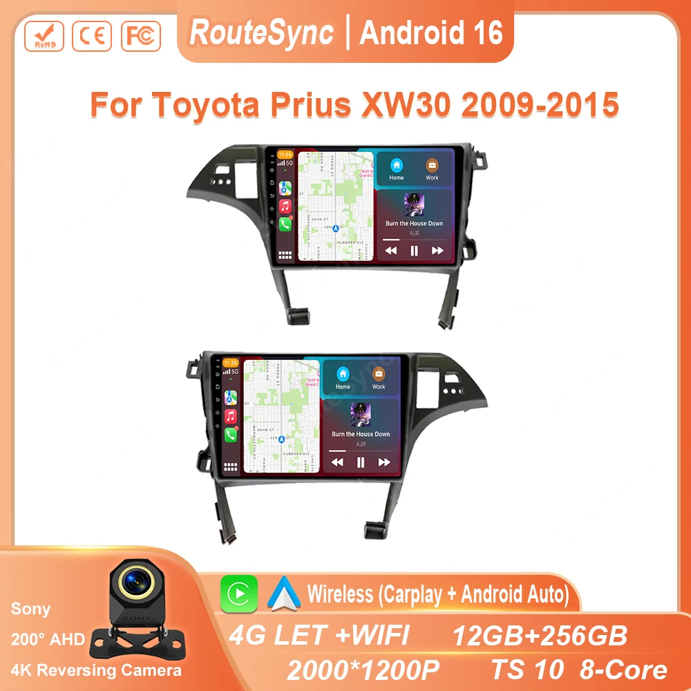 Android Player For Toyota Prius XW30 2009 2010 2011 2012 2013- 2015 LHD Carplay Car Head Unit Radio Stereo Multimedia GPS QELD