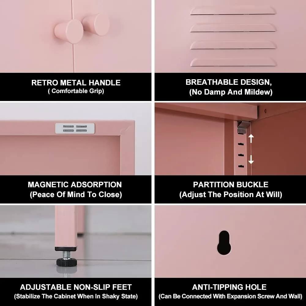 خزانة تخزين معدنية لغرفة النوم، غرفة المعيشة، المنزل، الفندق، المكتب، المرآب، طبقتين، الرف القابل للإزالة (خزانة ببابين، P