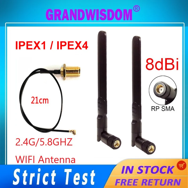 20 stücke 2,4 GHz 5,8 GHz Dualband-Antenne 8dBi RP-SMA Anschluss WLAN-Router Antenne SMA-Stecker auf Ipex4 1 mhf4 Koaxial-Verlängerung kabel