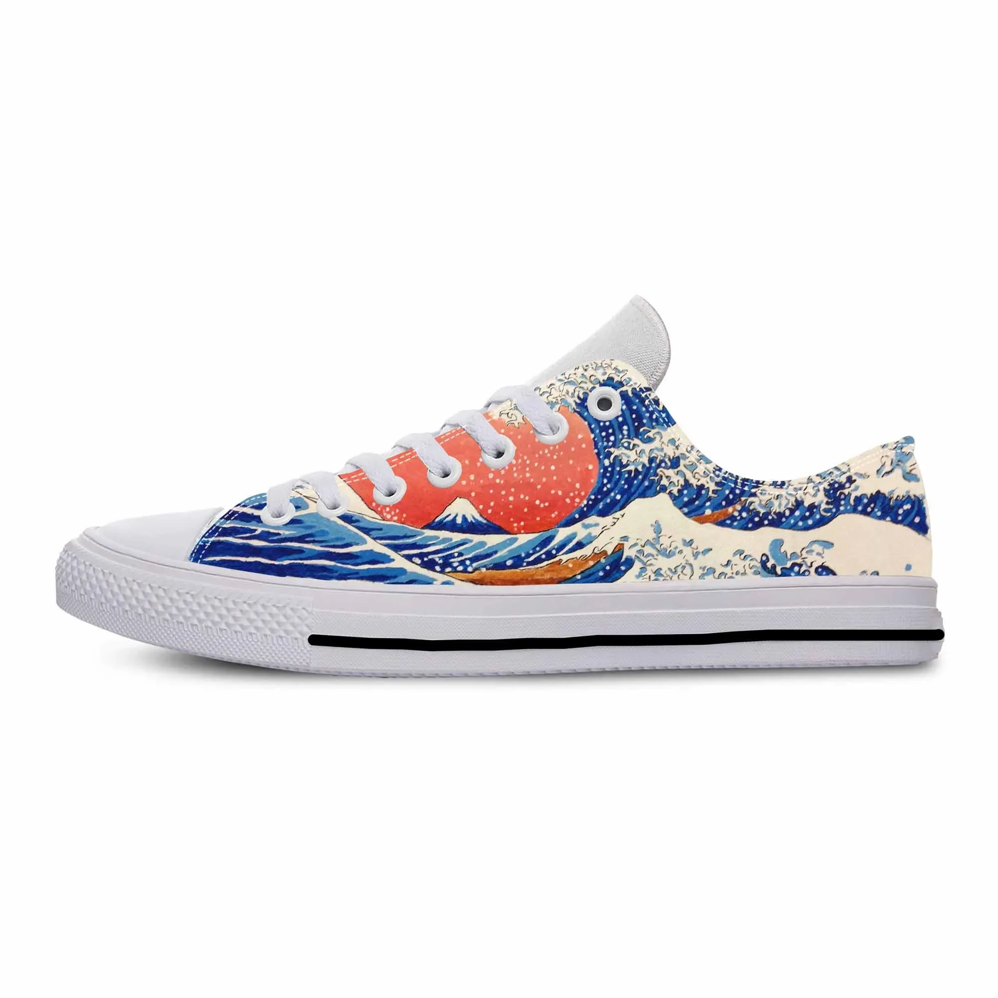 

Hot Japanese Anime Cartoon Great Wave Off Kanagawa Casual Cloth Shoes Low Top Comfortable Breathable 3D Print Men Women Sneakers