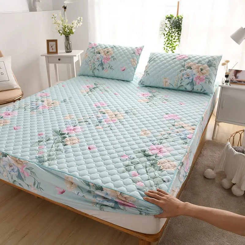 100% Cotton Fabric Thicken Quilted Mattress Cover Double Size Customize High-grade Bed Protector Cover Not Including Pillowcase